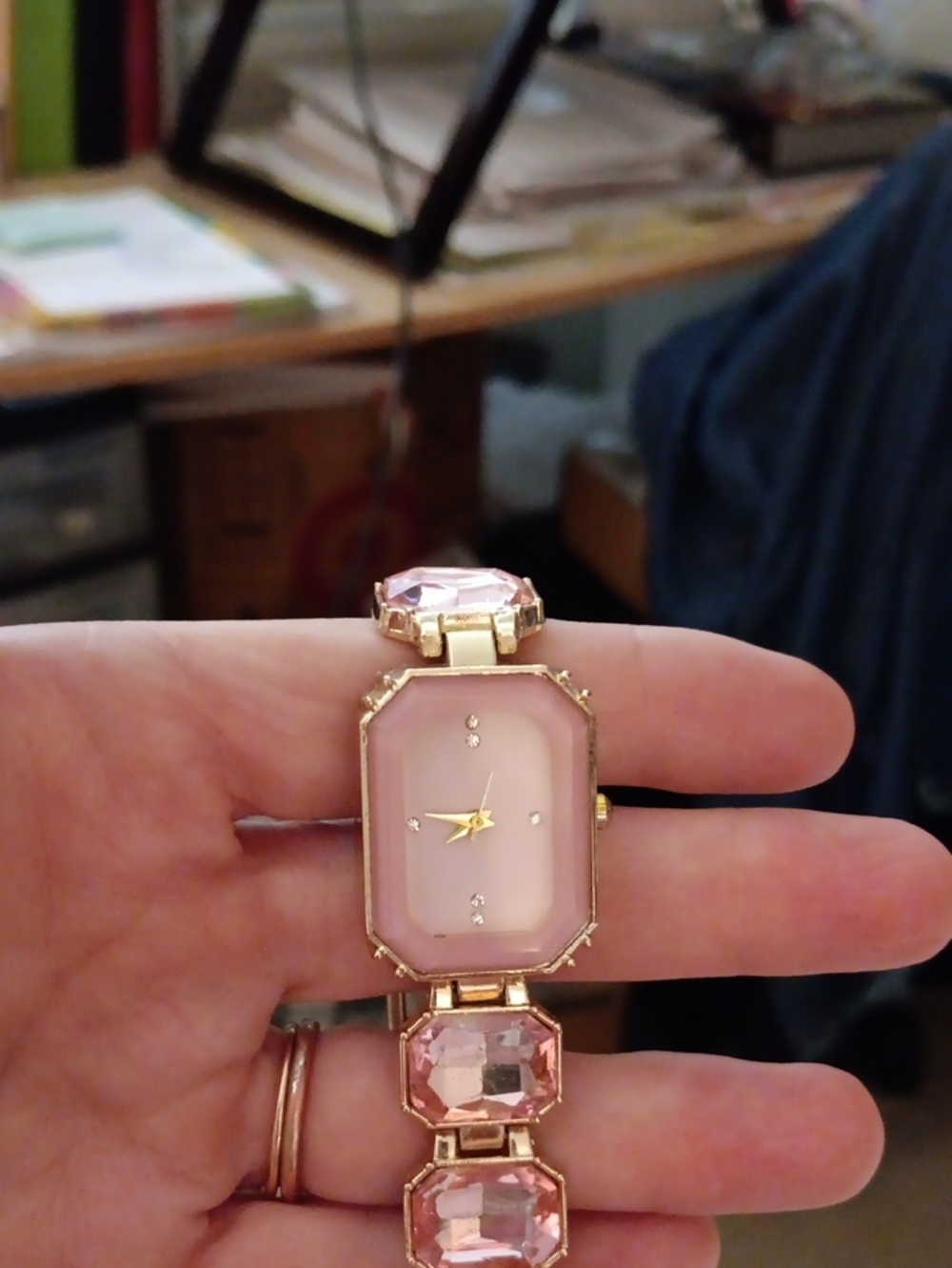 Gold-Tone Pink Crystal Bracelet Watch - Women's Accessory